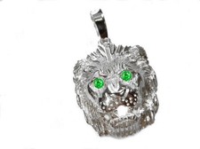 Löwenkopf Anhänger Silber 925 12g Löwe schmuck Grüne Zirkonia Augen 28x 24mm