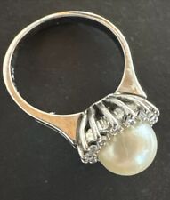 Weissgoldring mit Perle 9mm, Diamanten 0,24 Karat VS bis SI Gr. 57, 6 Gramm