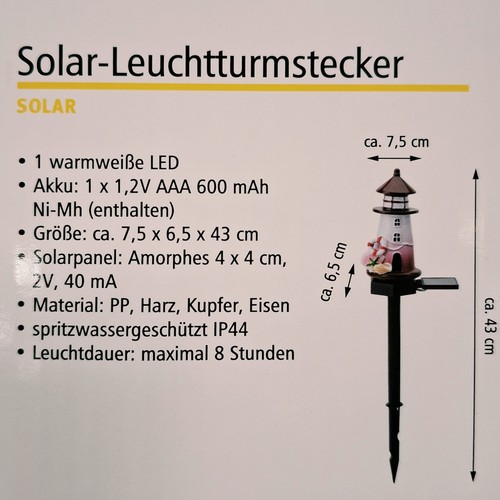 Rosa solar leuchtturm 43cm - rosa,
