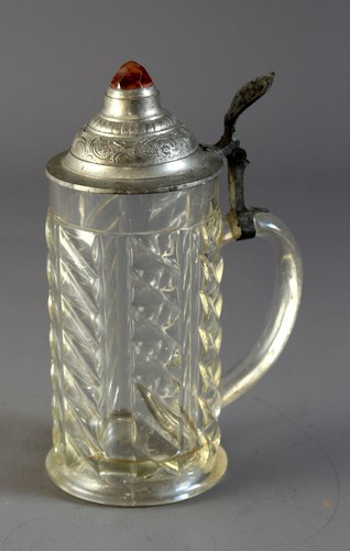 Glaskrug mit zinndeckel 5 - glaskrug,