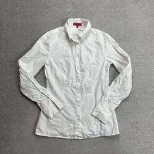 HUGO BOSS Damen Hemd Shirt Gr. 34 Slim Fit Logo Bluse Langarm 14509 Weiß