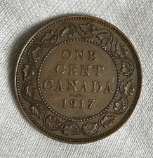 1917 Canada Penny 1 Cent Bronze Coin - George V - Royal Canadian Mint - VF