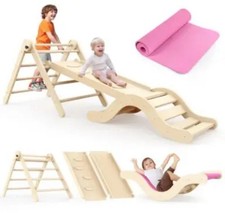 Spielset 7-in-1 Klettergerüst mit Rutsche Wipp Bogen & Matte Montessori