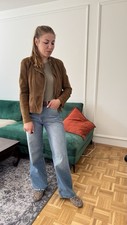 Massimo Dutti Lederjacke - M 38, Khaki/olive Grün