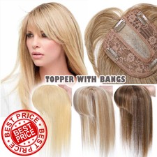 Damen Toupet Haarteile Clip In Remy Echthaar Topper Toupee Extensions Mit Pony E