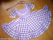 Square Dance Dirndl Stil Tellerrock für Petticoat Karo lila weiß Spitze + Gürtel