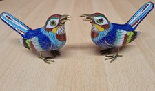 2 sehr schöne bunte Vögel aus Cloisonné Emaille Messing  