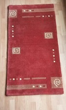 Nepal Teppich 140x73 cm Rot Handgeknüpft Schurwolle Modern Muster