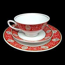 Lettin Kaffeegedeck Sammeltasse Sammelgedeck CP Porzellan Rot Weiß 3 Teilig