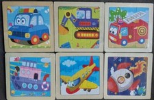 6x Fahrzeuge Auto Holz Puzzle 9-teilig Für Kinder Neu! Polizei Feuerwehr Bagger