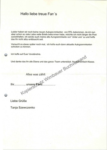 Fanbrief tanja szewczenko - fanbrief,