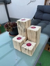 Teelichthalter aus Holz 4er Set Rustikal Alter Balken Advent Kerzenhalter Deko 