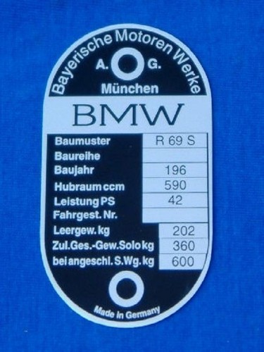 Bmw typenschild r69s - typenschild,