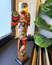 Totempfahl Marterpfahl aus Albesia holz Totem Pole wood Dekoration Höhe  37 cm