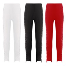 Mädchen Eiskunstlauf Hose Glitzer Eislaufhose Leggings mit Strass Strumpfhosen
