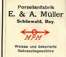 E.& A. Müller Schönwald Bay.  PORZELLANFABRIK Trademark 1908