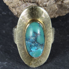 Extravaganter Damenring Gold 585 mit Türkis Cabochon Größe 53 Vintage