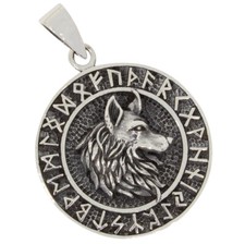 Fenriswolf Runen Anhänger Silber 925 Wikinger Germanen Amulett Fenrir Wolf b04-1