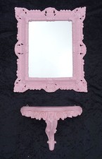 2-teiliges Set Wandspiegel Wandkonsole Rosa Spiegelkonsole Barock Antik 44x38 cm