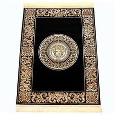 Teppich Schwarz 100x140 Viskose Blume Barock Seidenoptik Fransen Medusa Italien