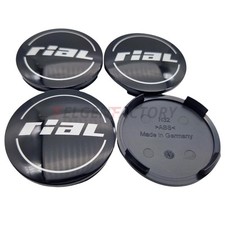 4X Rial Nabendeckel 64mm Schwarz Glanz (N32) Logo Silber (RIE) - Original Fel...
