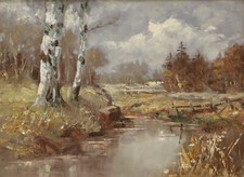 Gemälde Kunstvoller Naturzauber: Birken an der Wümme von Erich Zimmermann 043-23