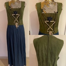 Dirndl Sportalm Landhaus Kleid Trachten Ziegenleder Leinen Seide Gr.44 Mega