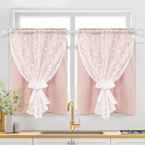 Scheibengardinen 2er set - scheibengardinen, rosa