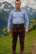Trachten Lederhose lang Herren Braun Echtleder Gr. 46-62 Oktoberfest Tracht Hose