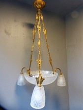 Art Deco Lampe Deckenlampe Bronze Pressglas satiniert Jugendstil original