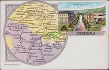 164220 AK Ziegenhals Promenadenstraße 1913 + Landkarte Neisse Freiwaldau ... Gr.