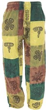 Patchwork Stonewash Yogahose, Unisex Goa Baumwoll Hose - grün