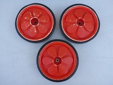 3x altes Rad alte Räder Gummi Kunststoff rot Puppenwagen? Handwagen? Spielzeug?