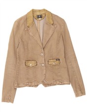 SOS Damen Denim 2 Knopf Blazer Jacke UK 10 Small Beige Baumwolle CQ03