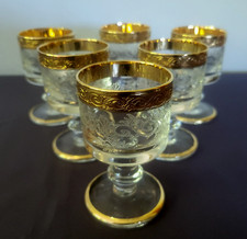 Manufaktur Murano Glas Likör Sherry Gläser Medici 24K Goldrand Gravur 6-teilig