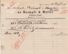 OELZE, Rechnung 1878, Kaempfe & Müller Hohl-Glas-Fabrik