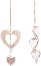 2 Stück Herz Deko Holz Anhänger Hängende Holzdekoherz Fensterdeko Dekoanhänger, 