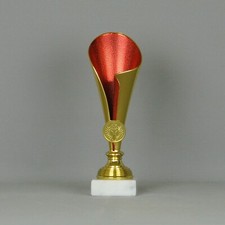 Pokal / 20 cm / gold-rot / mit Gravur + Emblem / kompl. MONTIERT