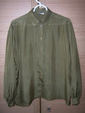 Seidentaft Damen Bluse Gr. 40 Brustweite 58 cm Länge 62 cm 100% Seide Silk oliv