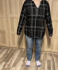 schwarz/weiß/rot karierte Damen Bluse / Tunika, Größe 42 (Ernsting’s) gebraucht