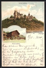 Lithographie Meiningen, Meierei Landsberg, Schloss Landsberg 1900 