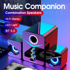 Kompakt LED Stereo Lautsprecher für Computer PC Laptop Desktop Boxen USB AUX NEU