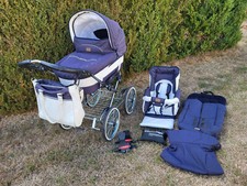 Kinderwagen von Emmaljunga, Modell Mondial de Luxe blau/weiß, Luftbereift