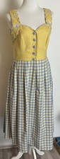 ? Rose Damen Trachten Kleid Ärmellos Gelb Blau Kariert Gr.40 Baumwolle Leinen