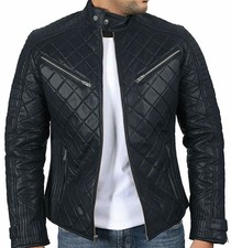 Herren Gesteppte Moto Biker Lederjacke Stilvoll Schwarz Lammleder Designer...