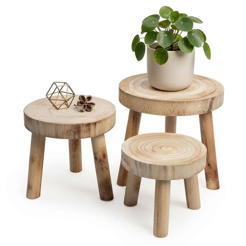 Holz blumen hocker natur - blumen, 3er