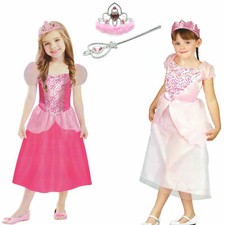 Mädchen Prinzessin Kostüm Kleid Diadem / Spielset Zepter Zauberstab Krone Rosa 