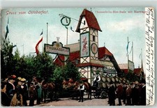 39255455 - 8000 Muenchen Gruss Oktoberfest Bier Bude Bierwagen Pferd Fass Fahne