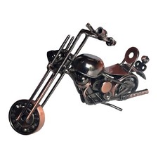 Handgefertigte Motorrad-Skulptur, Vintage Chopper Deko-Modell aus Metall, Kupfer