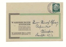 WASSERBURG a. INN 1935 WERBEKARTE MIT LOGO Wasserburger Anzeiger Zeitung 